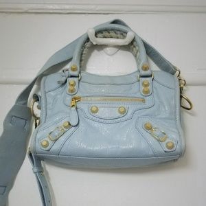 Balenciaga Blue Dragee Leather Mini City Bag